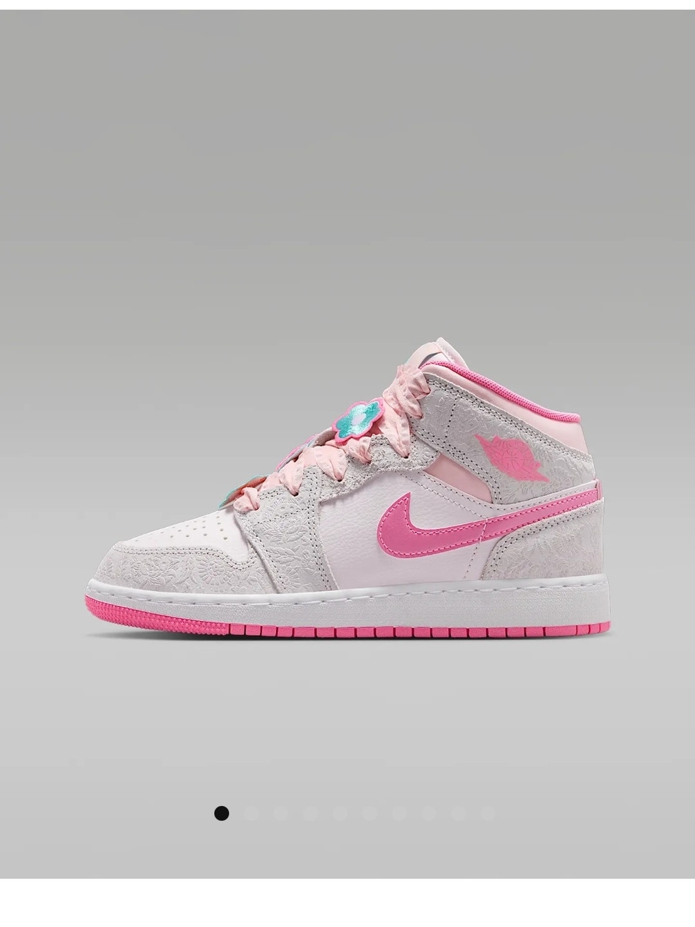 NWT Nike "Air Jordan 1 Mid" Kids Pink and White Mid-Top Sneakers 3Y